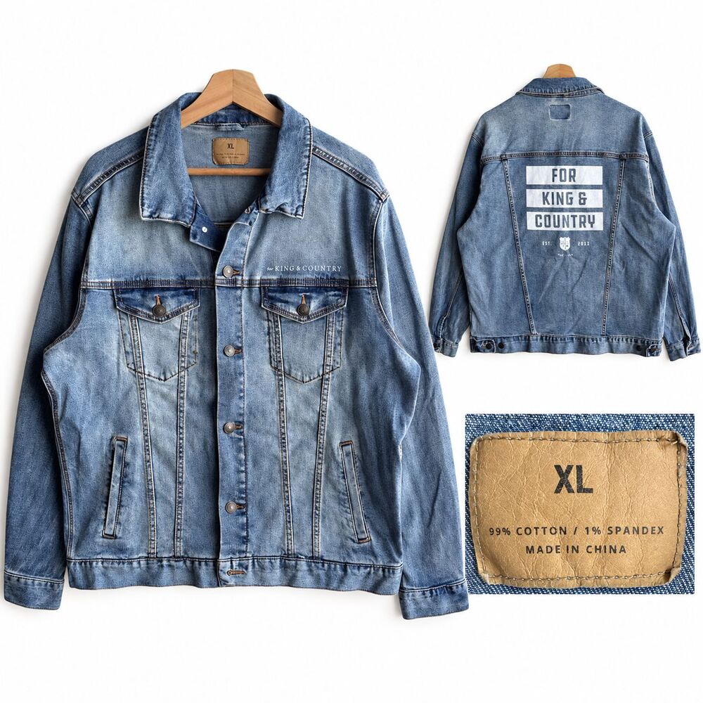 Threadfast Apparel Denim Blue Jean Jacket Women’s XL “for King & Country” Merch